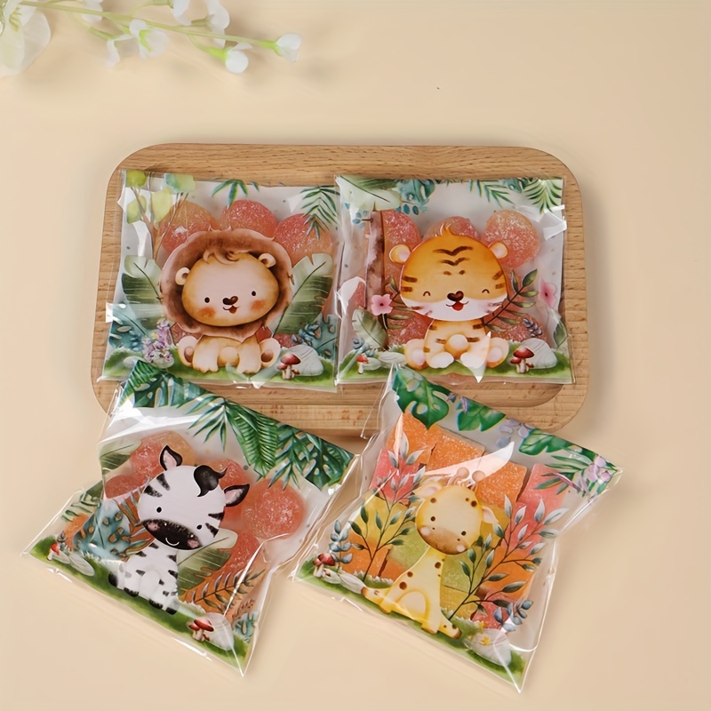 

100-piece Wildlife & Safari Animal Themed Self-sealing Candy Bags - Ideal For 1st Year Celebrations, Youngsters Reveals & More.