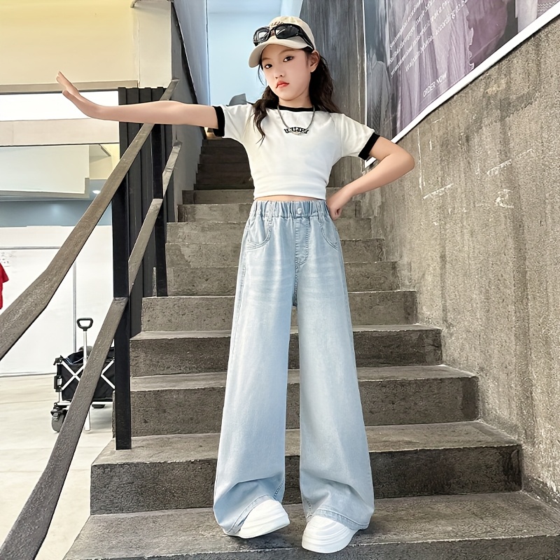 Cintura Pantalones Anchos Para Mujer Jean Jeans Verano Niñas