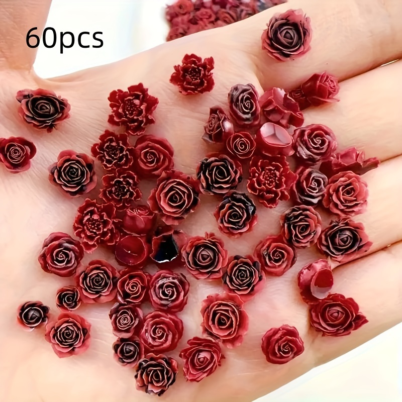 Image of 60pcs -the- Red Rose Nail Charms Suitable For Women & - Luminous Under /blacklight, Odorless Nail Art Accessories For /pedicures, Nail Jewelry For Parties &