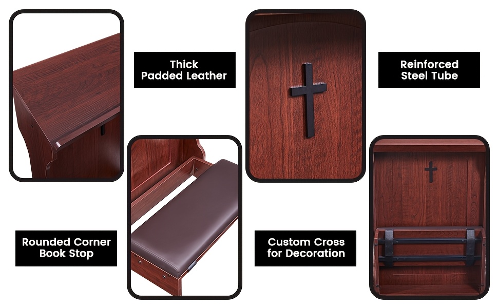 Traditional Wooden Kneeling Prayer Stool with Padded Bench And Bible Stand-36-Inch Church-Style Prayer Station, Suitable for Homes, Small Chapels, And Religious Worship. Prayer Stool Kneeling Pad, for Home Wooden Kneeling Pad, Church Kneeling Stool