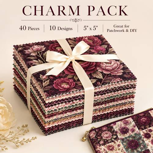40pcs charm pack set burgundy style pattern handmade diy with and texture elements 120g polyester in 10 design styles suitable for diy craft projects diy wallet making gift making
