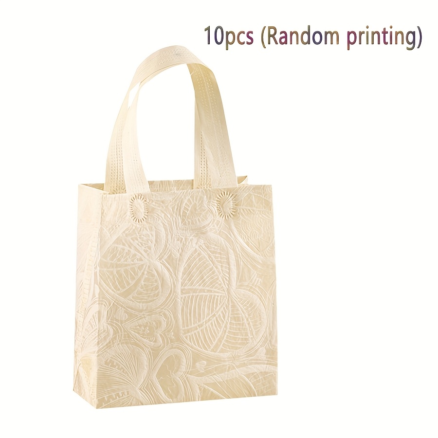 TEMU 10pcs Creative Embossed Non-woven Reusable Tote Bags With Handles, Stylish Foldable Handbags For Candy Storage And Shopping, Suitable For