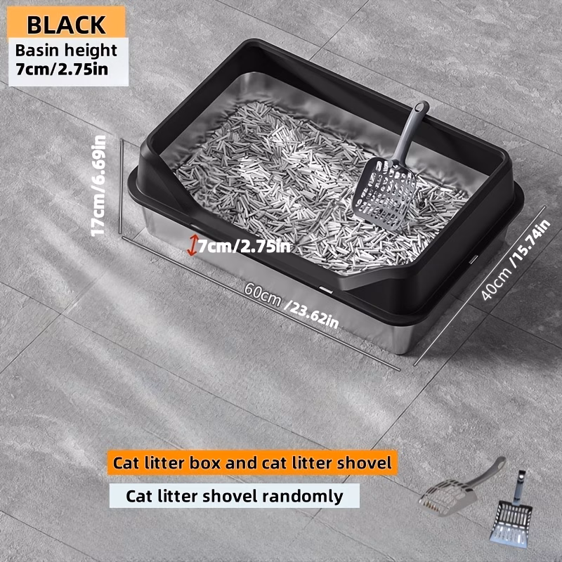 extra large stainless steel cat litter box with random scoop heavy duty easy to clean multiple sizes for indoor outdoor use durable rectangular litter pan for all sleek pet accessory household Product details 0