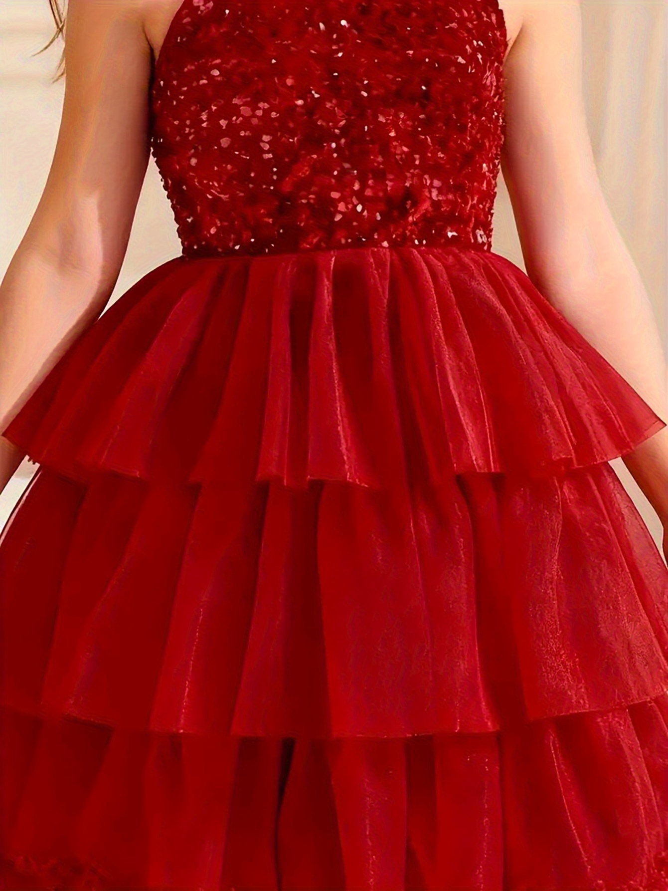 open lace back dress Strapless Flower Sequin-embellished Mesh Dress in Red – CHICIDA main image 0