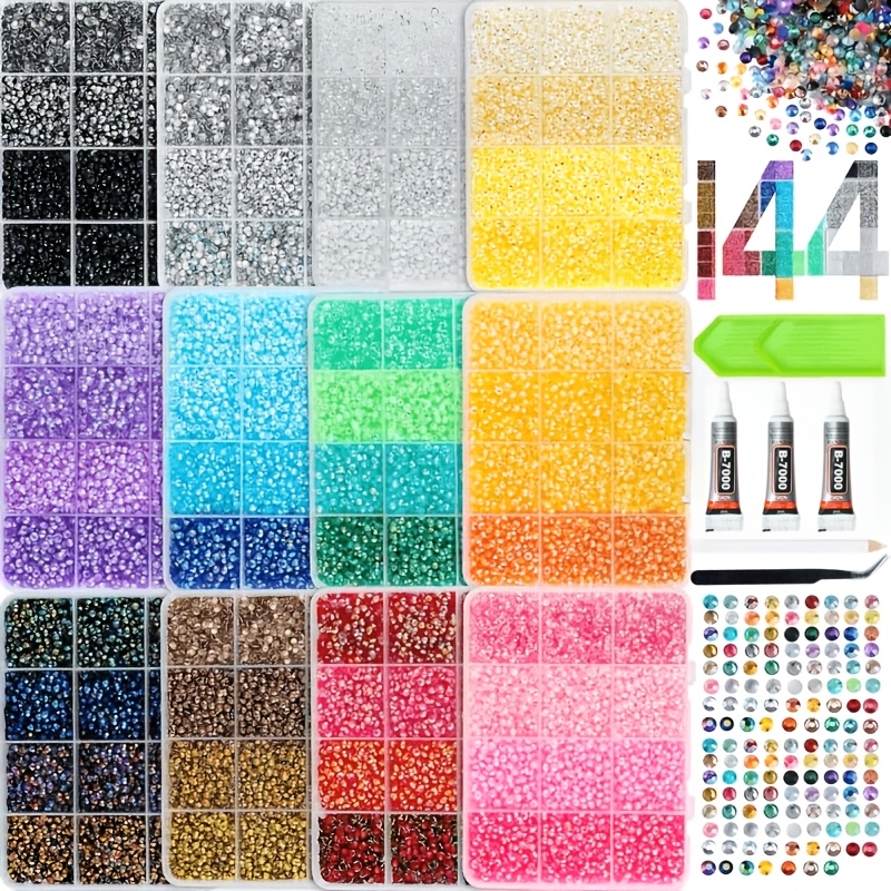 12 boxes of 95009pcs 144 color for nail resin  s 3mm resin for nail   flash set   with 3pcs   2 trays a pivot drill pen and tweezers suitable for nail art crafts and decorative hands and feet