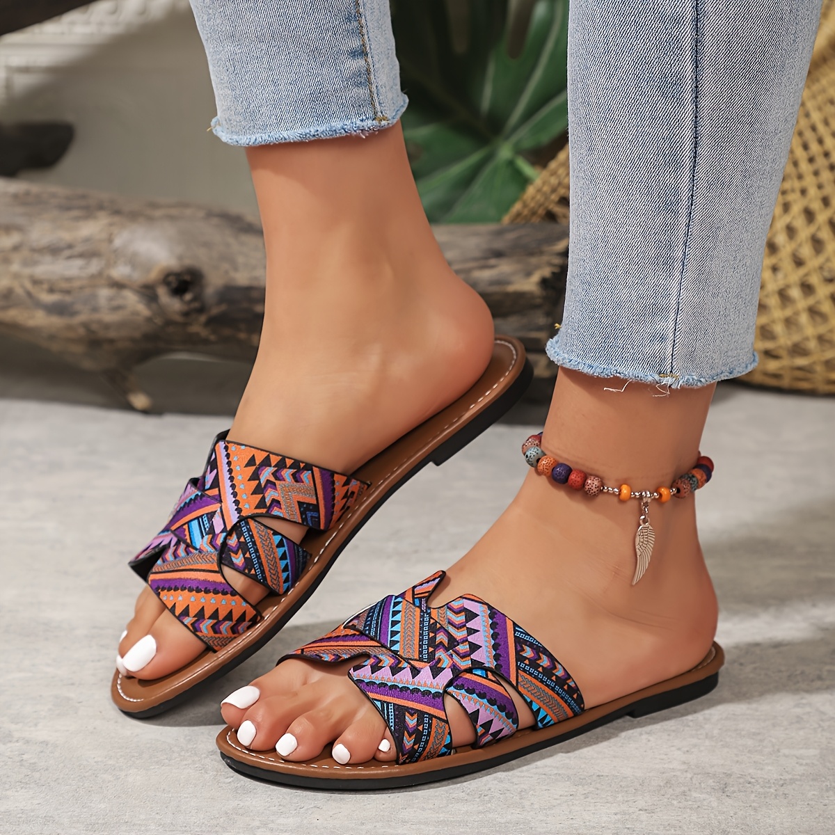 Women'S Summer Casual Slide Sandals - Open Toe, Flat Heel, Slip-On Upper with Man-Made Insole & Rubber Sole, Stylish Beach Footwear