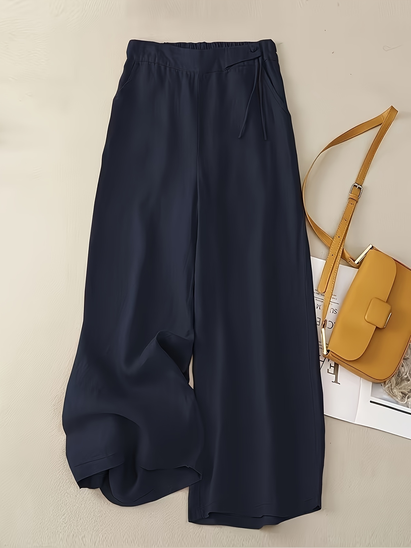   summer womens high waisted wide leg pants casual trousers straight leg pants with side ties optimizes body   effortlessly   a 3 7 split for elongated legs features an elastic waist adjustable ties to fit  