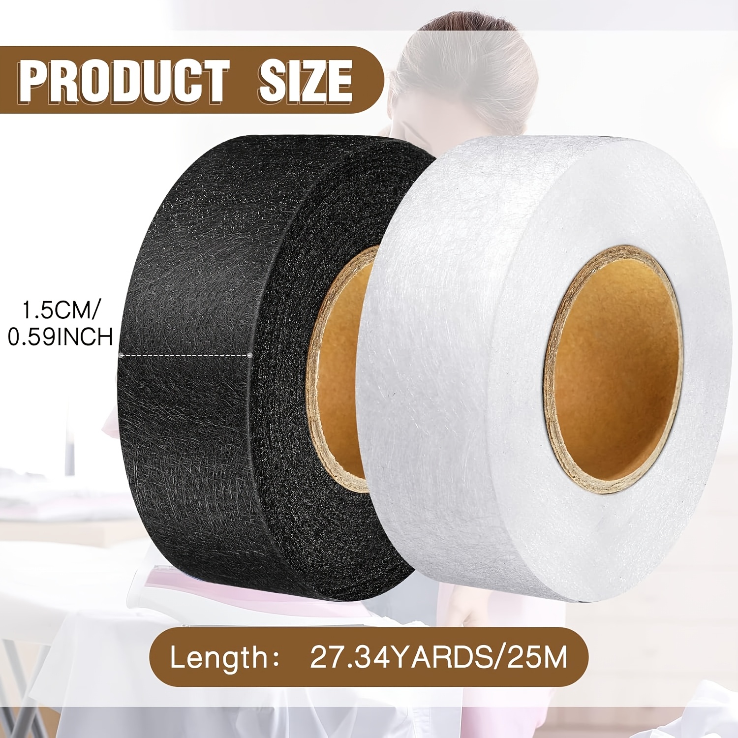 TEMU Iron-on Hem Tape 1/2 Inch 27 Yards Per Roll, Double-sided No Sew Fabric Adhesive Tape For Pants Clothing Jeans Skirts, Black White