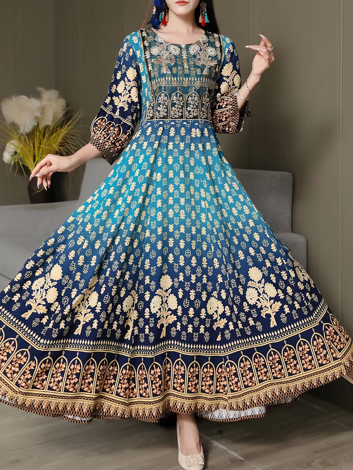 vestido estilo bohemio   bordado   falda - Temu Peru