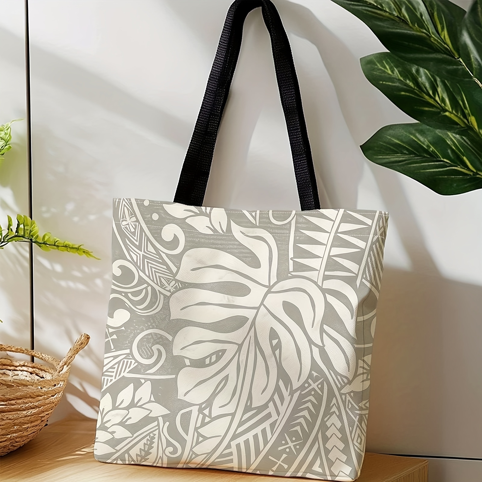 TEMU A Shopper Is Portable And On The Shoulder Or , Made Of. It Features Detailed Floral Designs In A Single Color And Is Ideal For Travel, Storing
