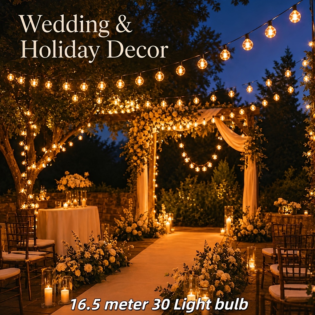 TEMU 6.5m/11.5m/16.5m/26.5m G40 Led String Lights Outdoor Terrace Lamp | E12, , Earth Party Garland String Bulbs, Outdoor Garden Wedding Lights,