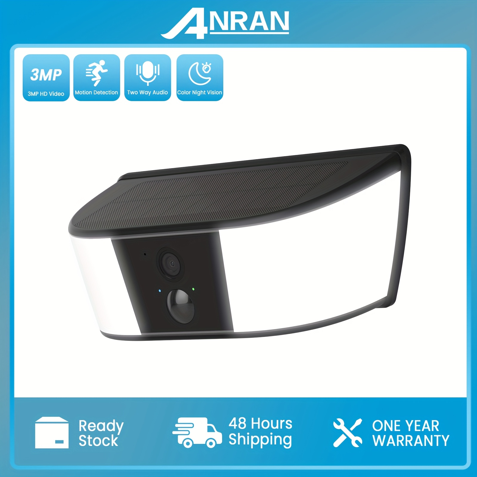 Wireless Solar Security Camera Outdoor With Motion Detection Color Night Vision Audio Built-in Spotlight And Siren Alarm For Home