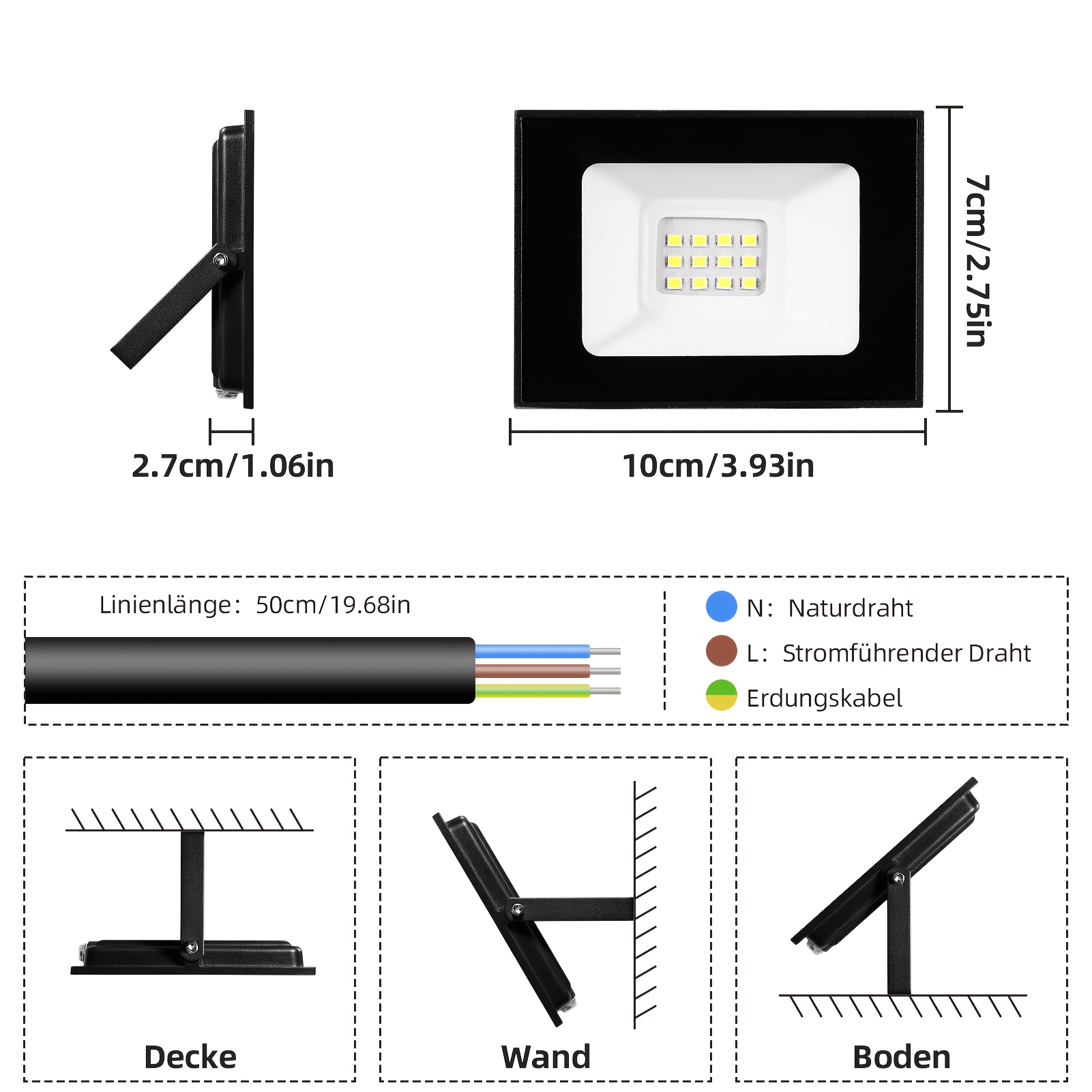 Image of 2pack 10w Led Flood Light, Outdoor Floodlight, 220-240v Ip65 3000k Led Projector Spot Light, No Battery, Hardwired, For Garden, Garage, Exterior