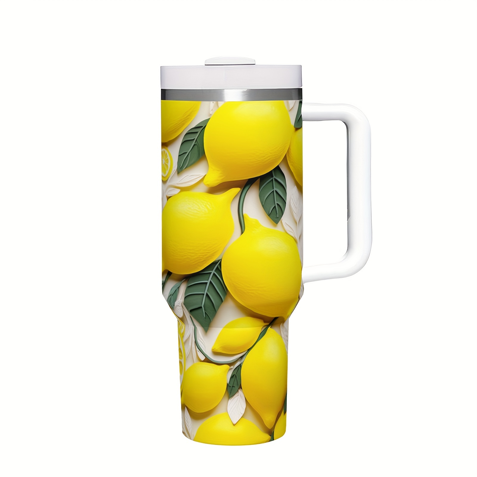 

1pc 40oz Stainless Steel Lemon Tumbler With Handle, Large Capacity, 304 Food Grade, Travel Mug, Keeps Coffee Hot, Durable Water Cup For Dining And Beverage Service