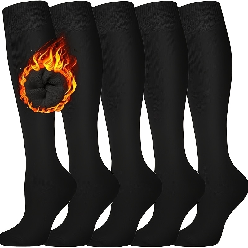 

3 Pairs Thermal Knee High Socks For - 100% Nylon, Knit Fabric, Machine Washable, Solid Color, Warm Boot Socks For Hiking, Running, Work, Winter Gift