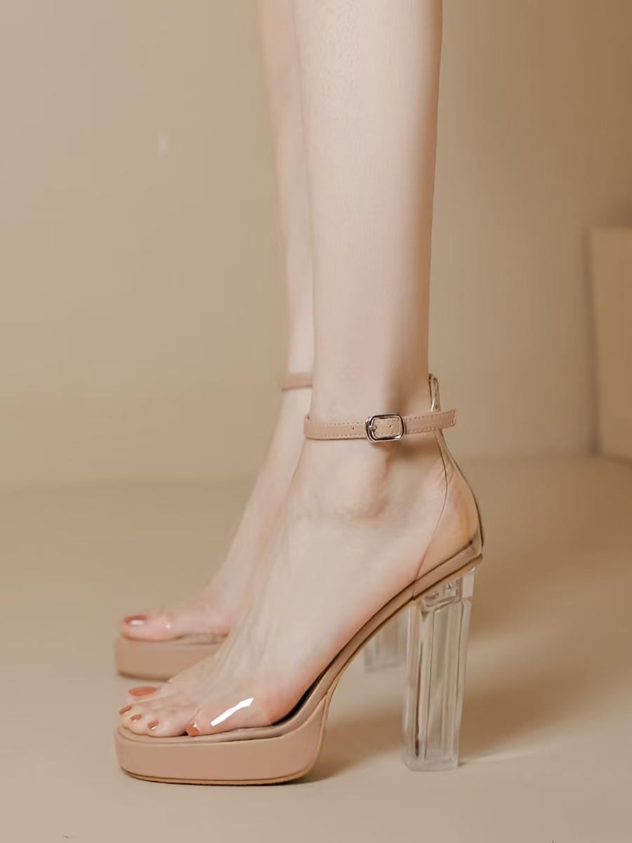 Women's Summer Party Carnival, Holiday, Casual, Vacation Leisure Gathering Fashion Transparent Square Head Thick Heel Stable Not Tired Feet High Heels