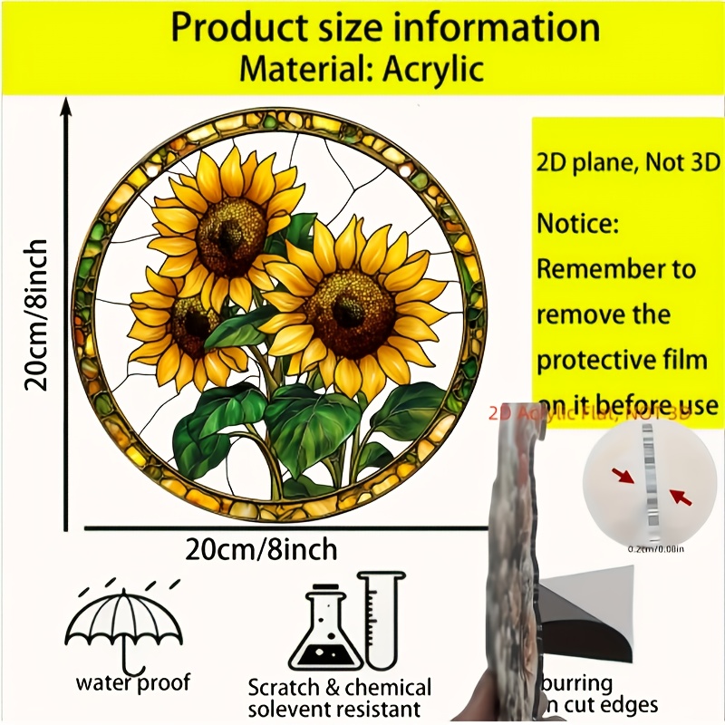TEMU 2d Flat - Acrylic Double-sided Sunflower Hanging Sun Catcher 2d - Window And Wall Decoration, Suitable For Bedrooms And Living Rooms, Floral