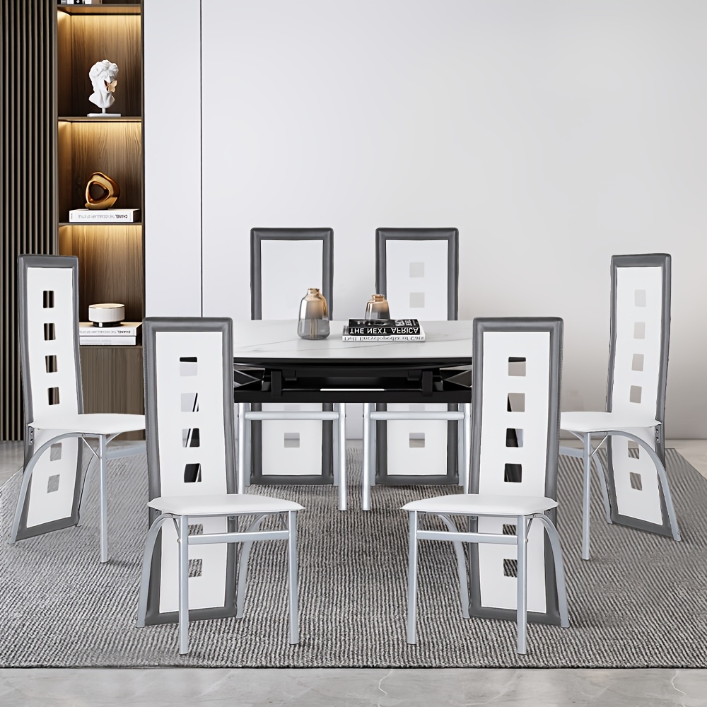 Set Of 6 High Back Wedding Chairs, Pu Upholstered Guest Chairs With Unique 4-hole , 102cm Tall Indoor Dining Chairs For Events & Home, 43x42cm Seat