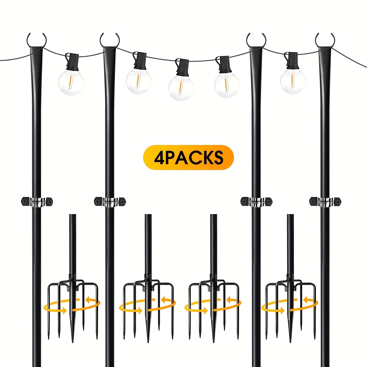 Set Of 6/4/2 Poles, 10ft Tall, Ideal For Outdoor Use With Fork, Perfect For Hanging Lights In Patios, Backyards, Gardens, Decks, Parties, And Weddings (poles Only, No String Lights Included)