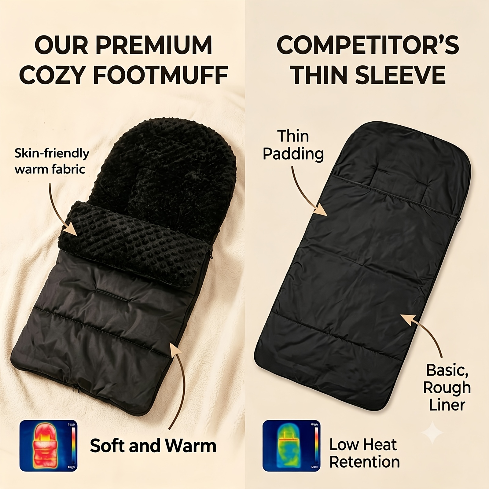 Windproof Thermal Seat Cushion for Strollers, Double-Layer Fabric