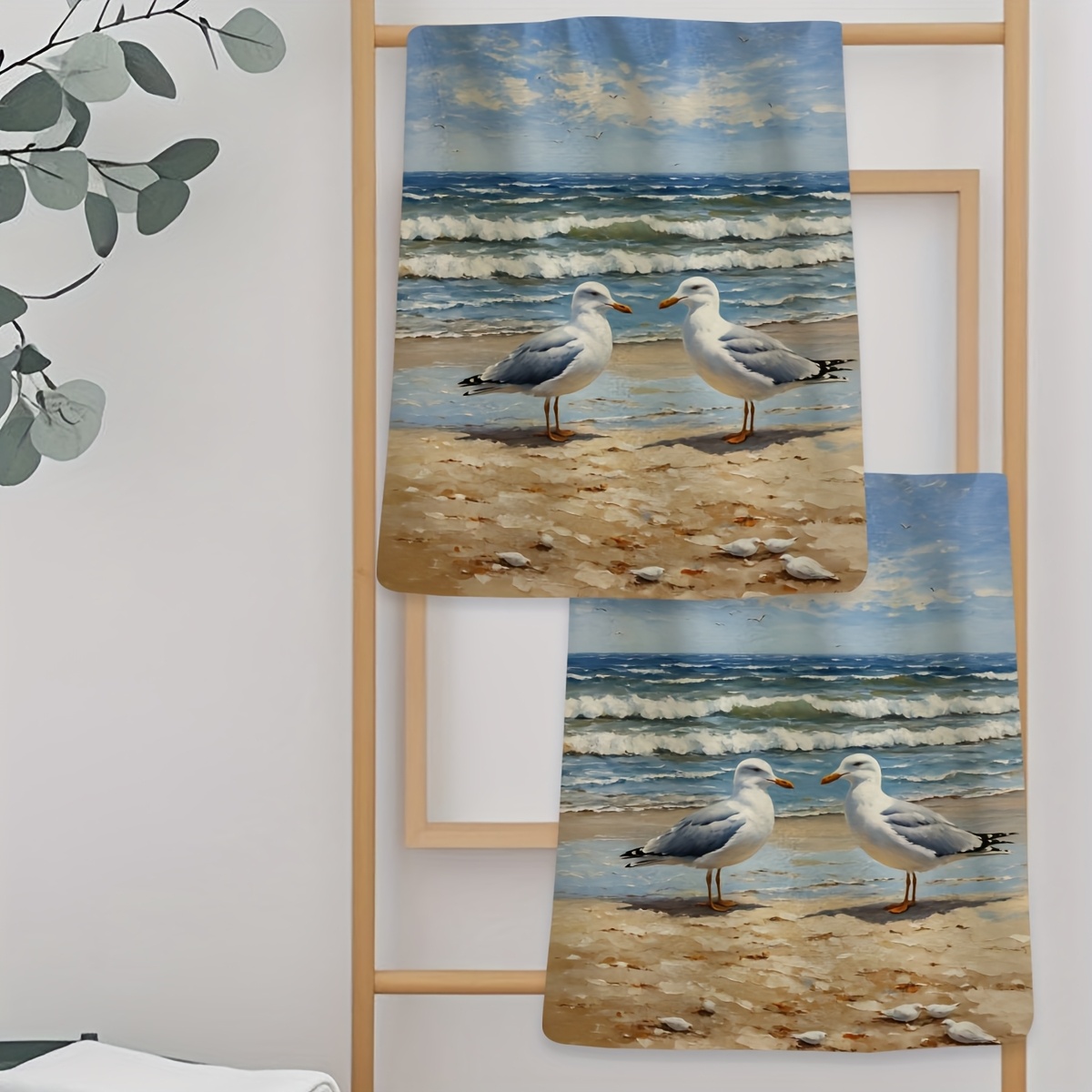 E-shop 2er-Set, ein unverzichtbares Handtuch für Reisen mit Möwen, Herbstgeschenk mit gedrucktem Muster, gestreiftes Design, Herbst-Wohndekoration,