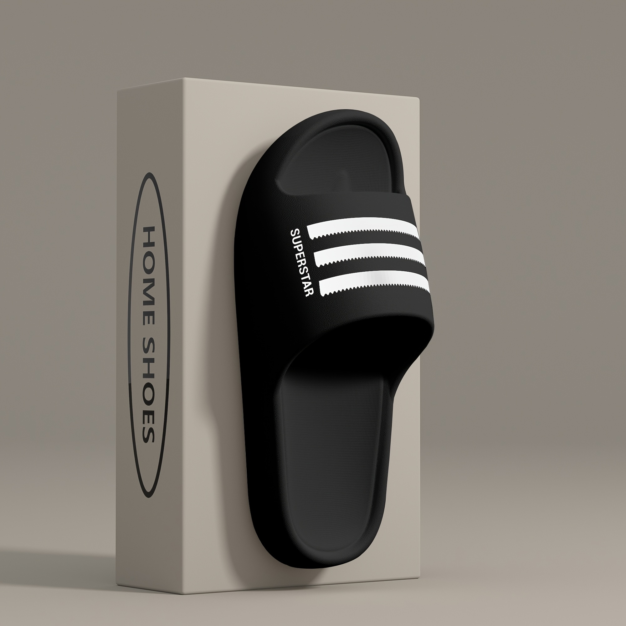 Unisex Superstar EVA Slides - Comfortable, Non-Slip Thick Sole Slippers for Indoor & Outdoor Use, Black & White Striped Design, Lightweight and Machine Washable, House Slippers