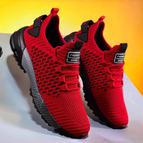 mens breathable mesh sneakers ultra comfortable non slip geometric print with red accents running basketball tennis and casual wear lightweight and stylish for