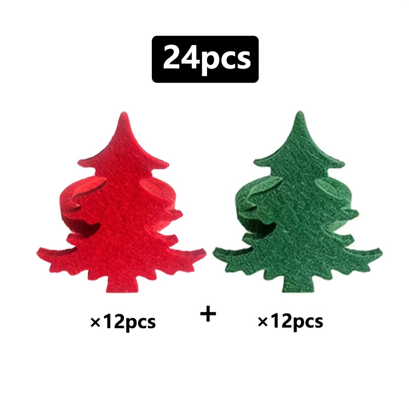 TEMU Lot de 24 ronds de serviette en feutre de sapin de Noël, porte-serviettes de Noël rouges et verts pour décoration de table de dîner de fête