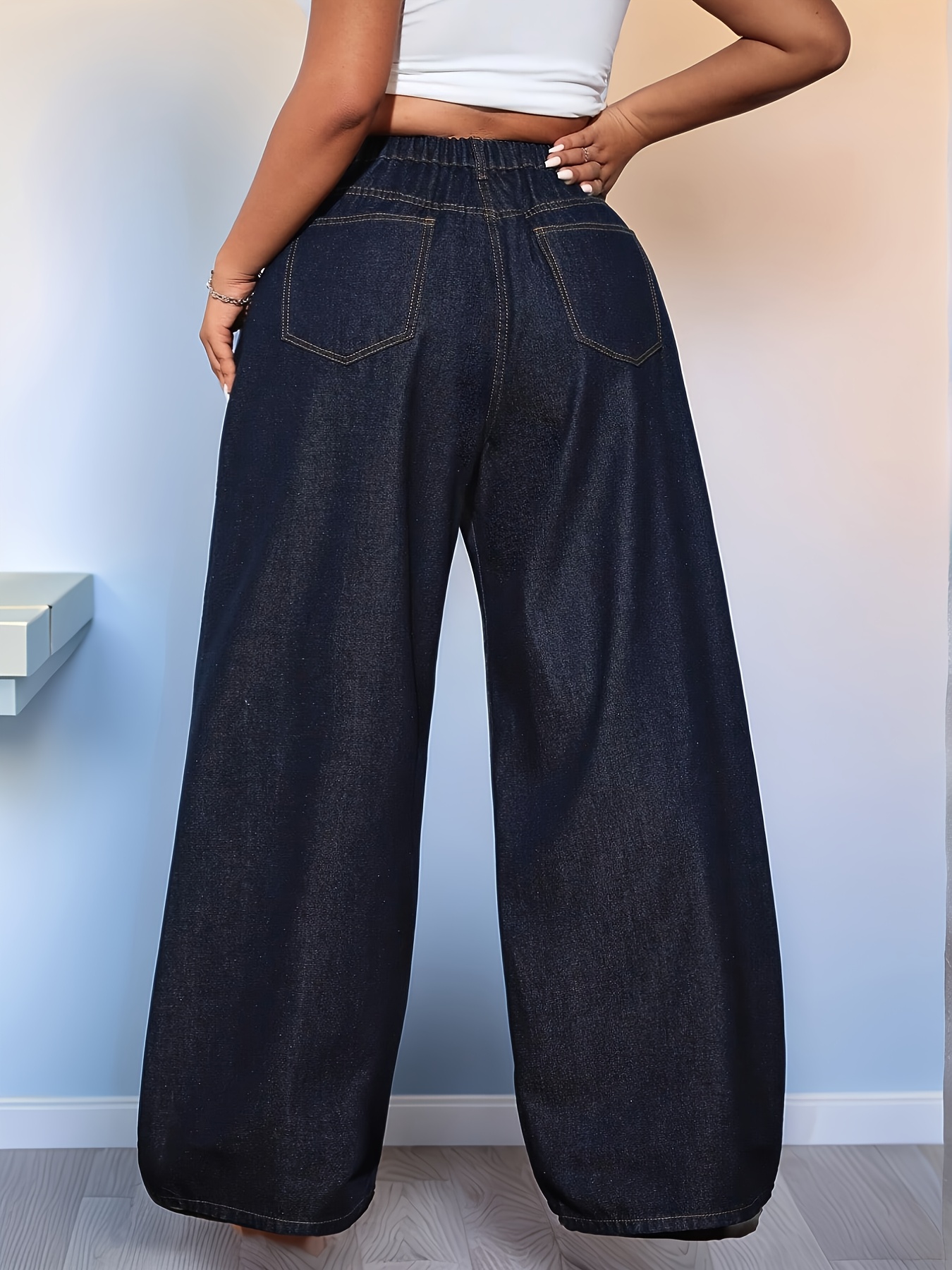 plus size jeans women wide leg high washed stretch - Temu
