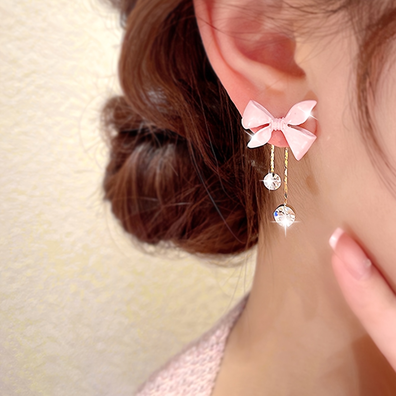new 2pcs set pink bow tassel earrings high quality jewelry   sweet earrings   earrings suitable for daily wear   accessories perfect gift for     and  