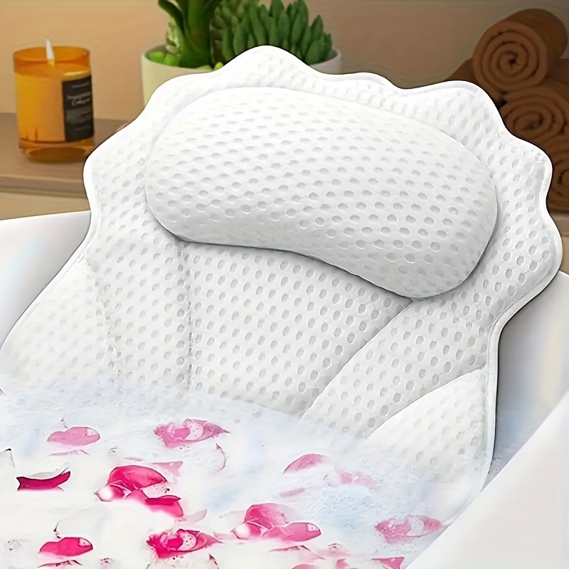 

Spa Bath Pillow - Ultra Soft Neck And Back Support With Safety Suction Cups - Ergonomic Luxury Design, 4d Mesh