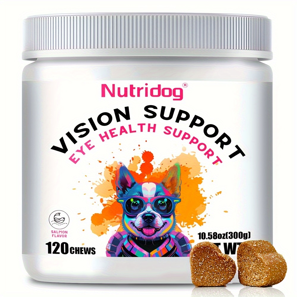 Image of 10.58oz Nutridog Eye Supplement For Dogs - Vision Support With Antioxidants & 3 Fatty , Utein, Vitamin C-salmon Flavor-120 Chews