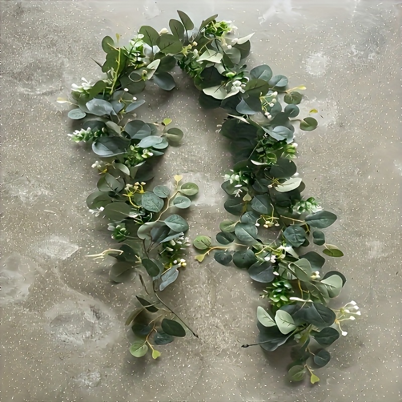 Image of 1pc Of Artificial Eucalyptus Garland, 5.9 Feet Of Faux Greenery Vine With White Floral Box And Yew-style Hanging Plant, Suitable For Weddings, Home Party Tables, Wall Decorations, And