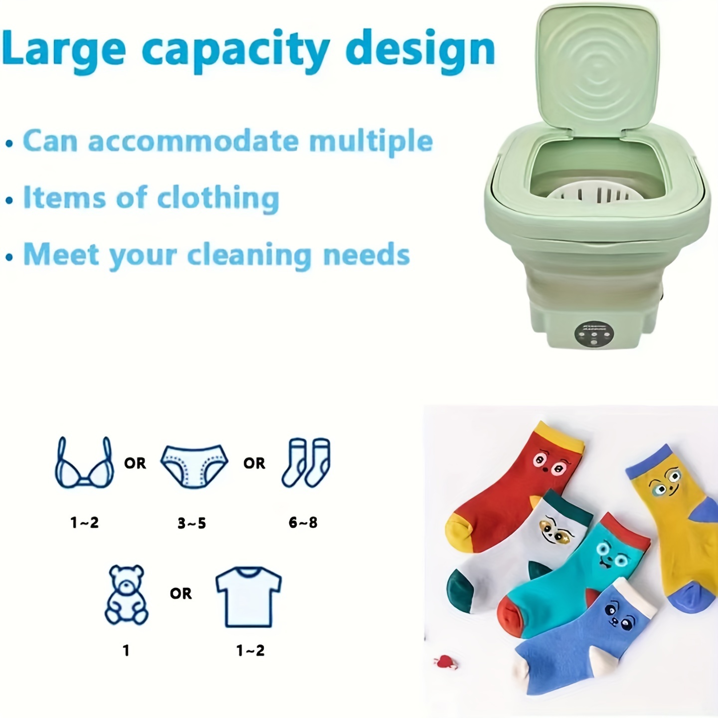 Mini lave-linge, lave-linge pliable, facile à transporter et à utiliser, les sous-vêtements et les chaussettes sont plus sains à laver séparément, bons appareils ménagers, ne prennent pas de pour les voyages daffaires, deux couleurs disponibles, lave-linge 8L détails 4