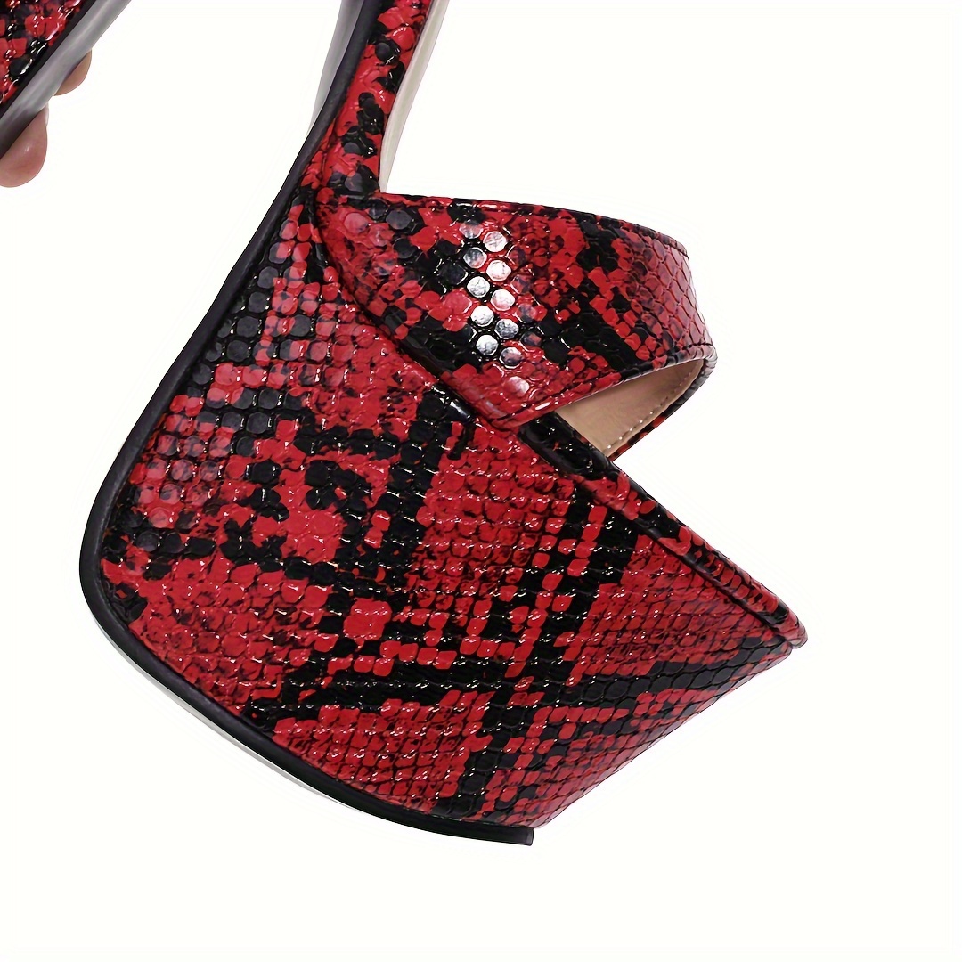 Women's Snakeskin Pattern Block Heeled Sandals, Fashion Open Toe Dress  Pumps, Stylish Lace Up Heels