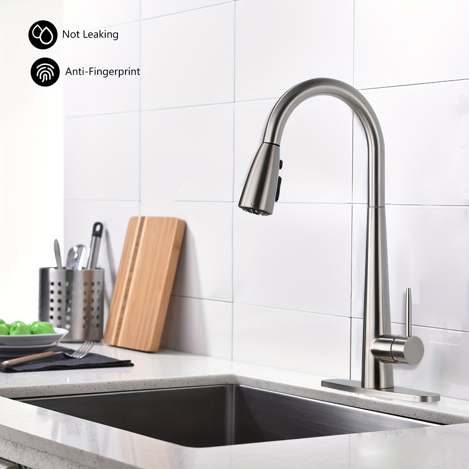 

Single Handle High Arc Pull Out Kitchen Faucet, Single Level Stainless Steel Kitchen Sink Faucets With Pull Down Sprayer