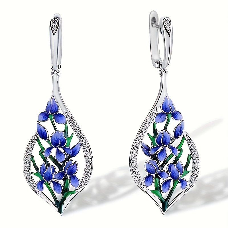 E-shop Modische exquisite Ohrringe im pastoralen Stil mit Iris-Synthetik-Zirkonia-Tropfen, für Frauenpartys, Urlaub tägliche Casual-Accessoires