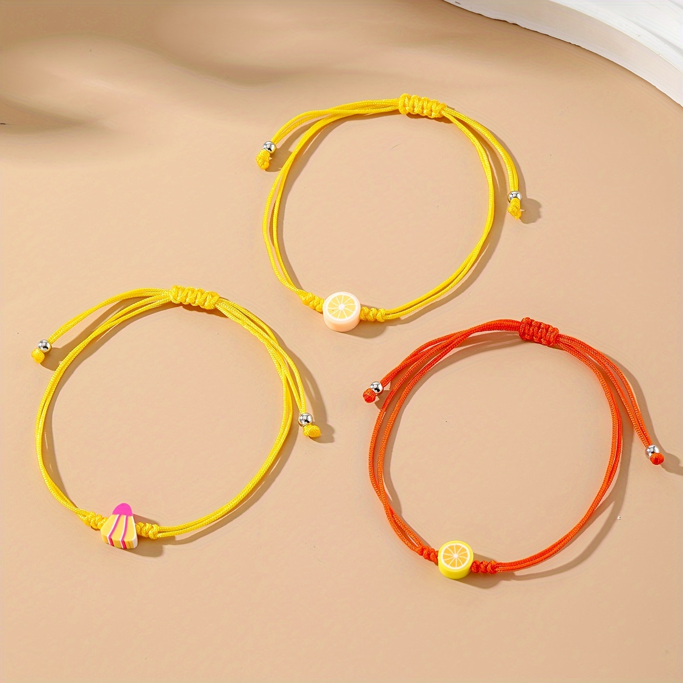 3pcs Women's Braided Bracelet Set with Adjustable Grapefruit
