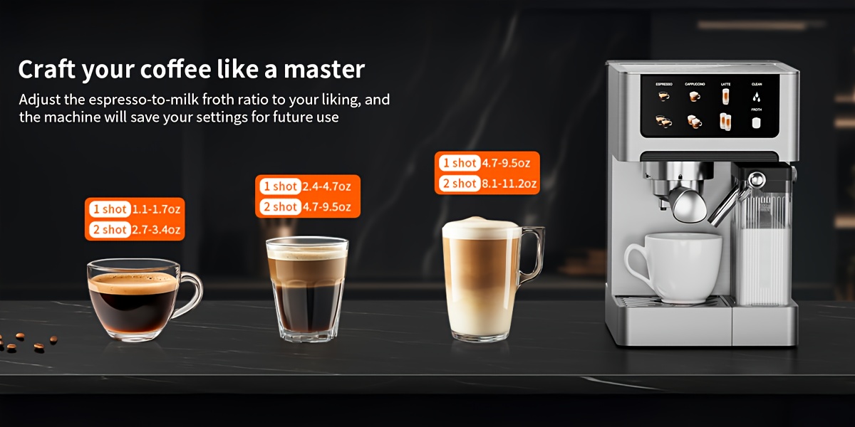 Espresso Coffee Machine, 20 Bar Pressure, 1.8L Water Tank | Automatic Milk Frother, Dual Boiler System, LCD Display, Stainless Steel, Perfect for Home Brewing Authentic Espresso, Cappuccino, and Latte