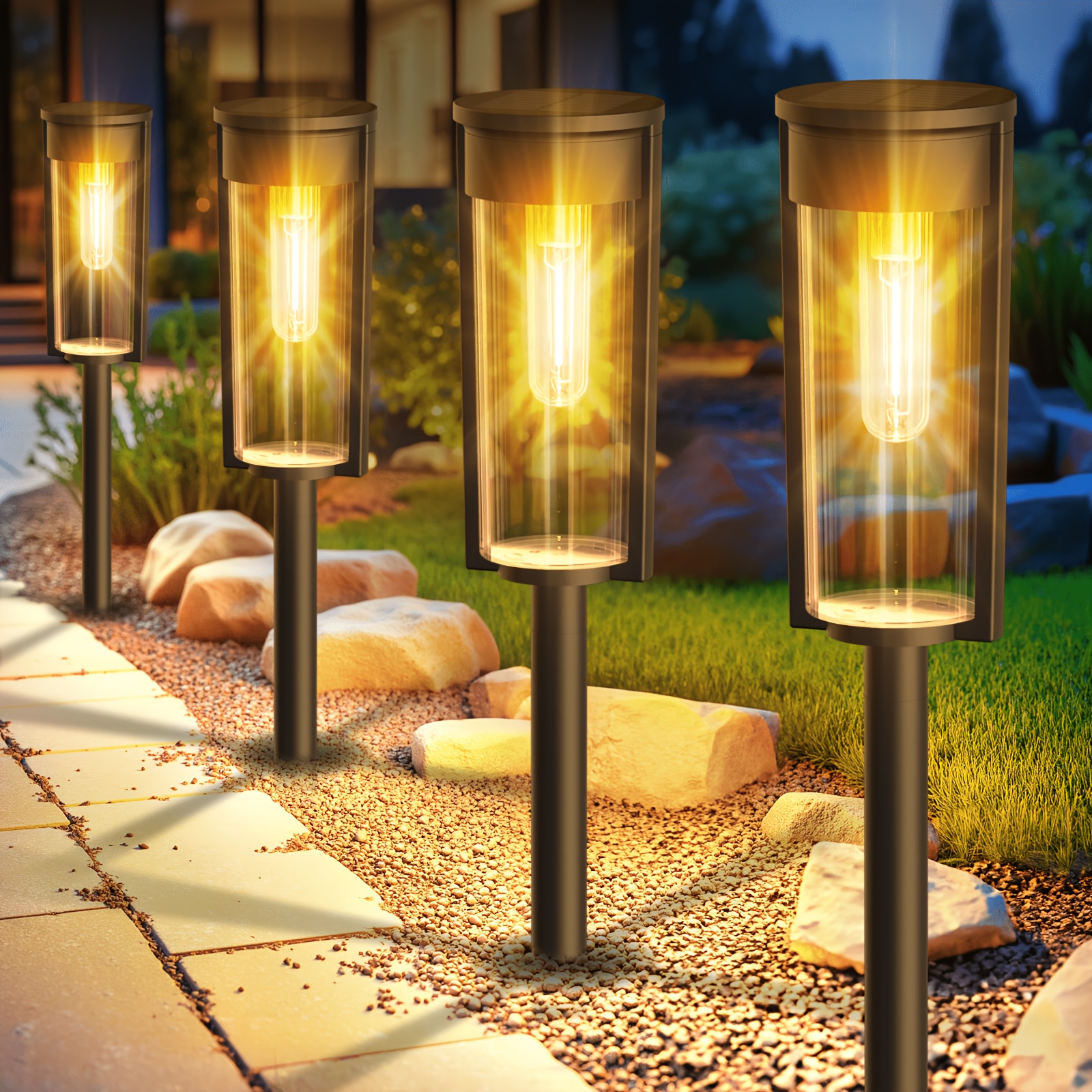 Image of 2/4/8 Pack Solar Outdoor Lights, Bulb Solar Pathway Lights, Ipx5 Automatic Outdoor Solar Lights, For Garden Lawn Terrace Walkways Landscape