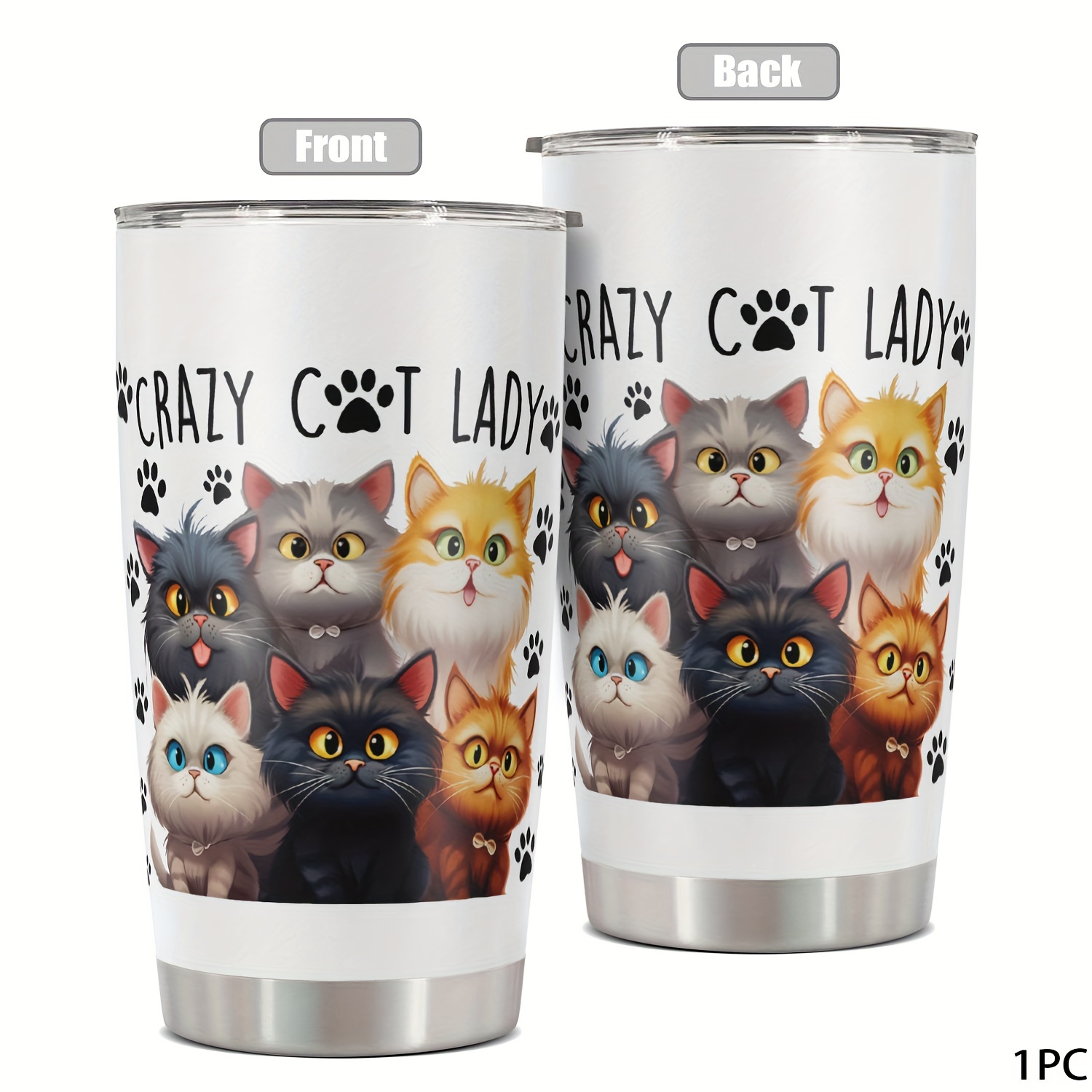 

20 Oz Stainless Steel Tumbler With Lid - Crazy Cat Lady Funny Print - Perfect For Christmas, Thanksgiving, , Birthdays, And More - Keeps Beverages Hot & Cold For Longer - Hand Wash Only - No Bpa