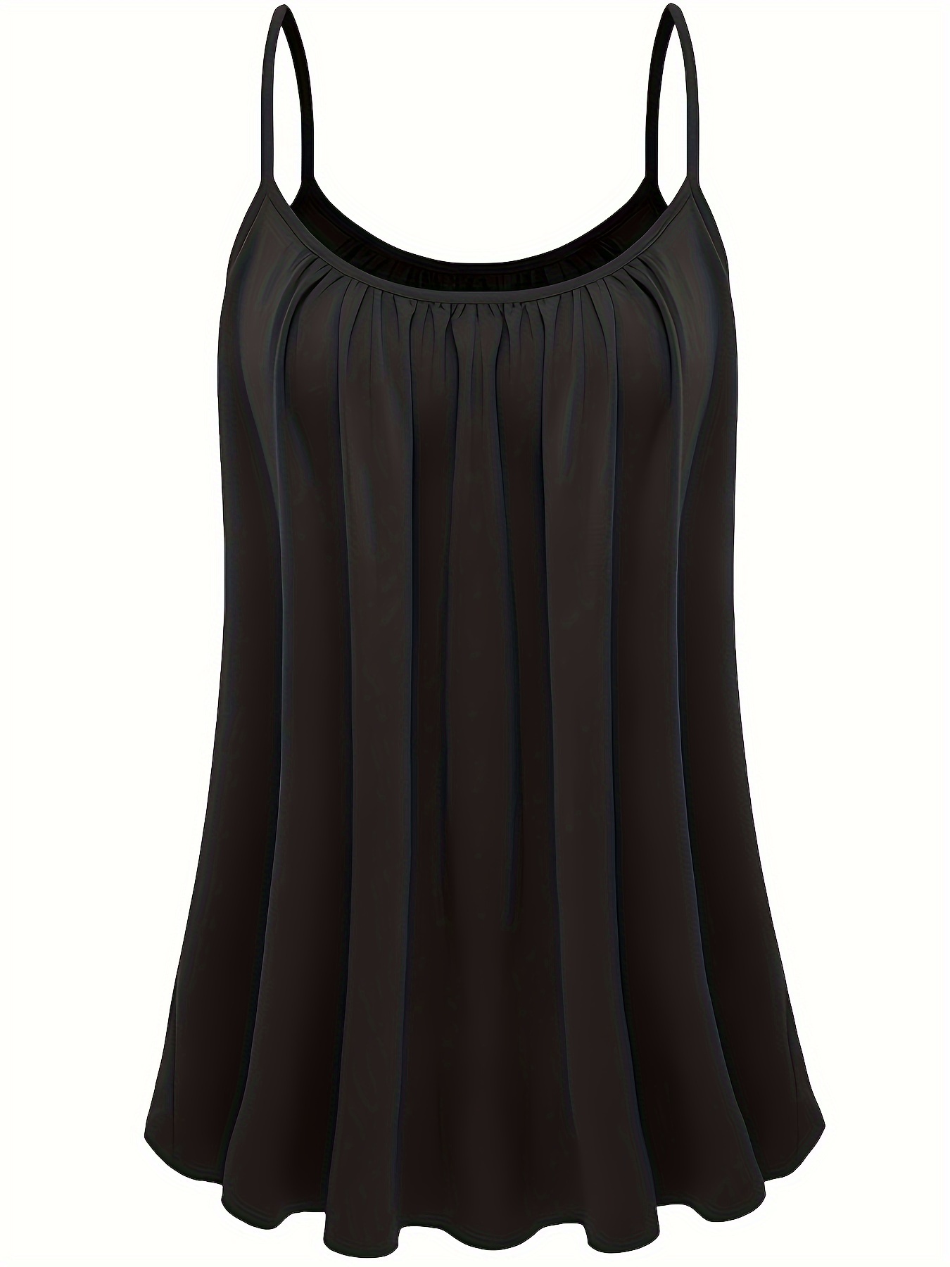 Plus Size Solid Ruched Cami Top, Casual Crew Neck Sleeveless Top For Summer, Women's Plus Size Clothing