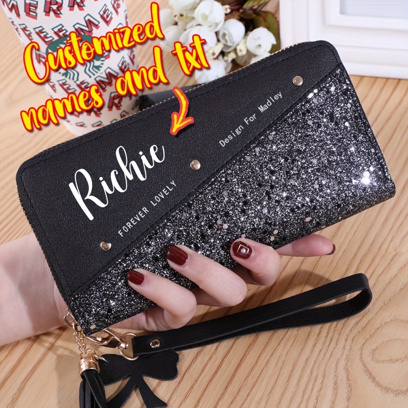 TEMU Ladies' Clutch Bag, 1pc Custom Personalized Name Clutch, Diy Coin Purse, Custom Long Zipper Wallet For Women, Contrast Color Tassel Versatile