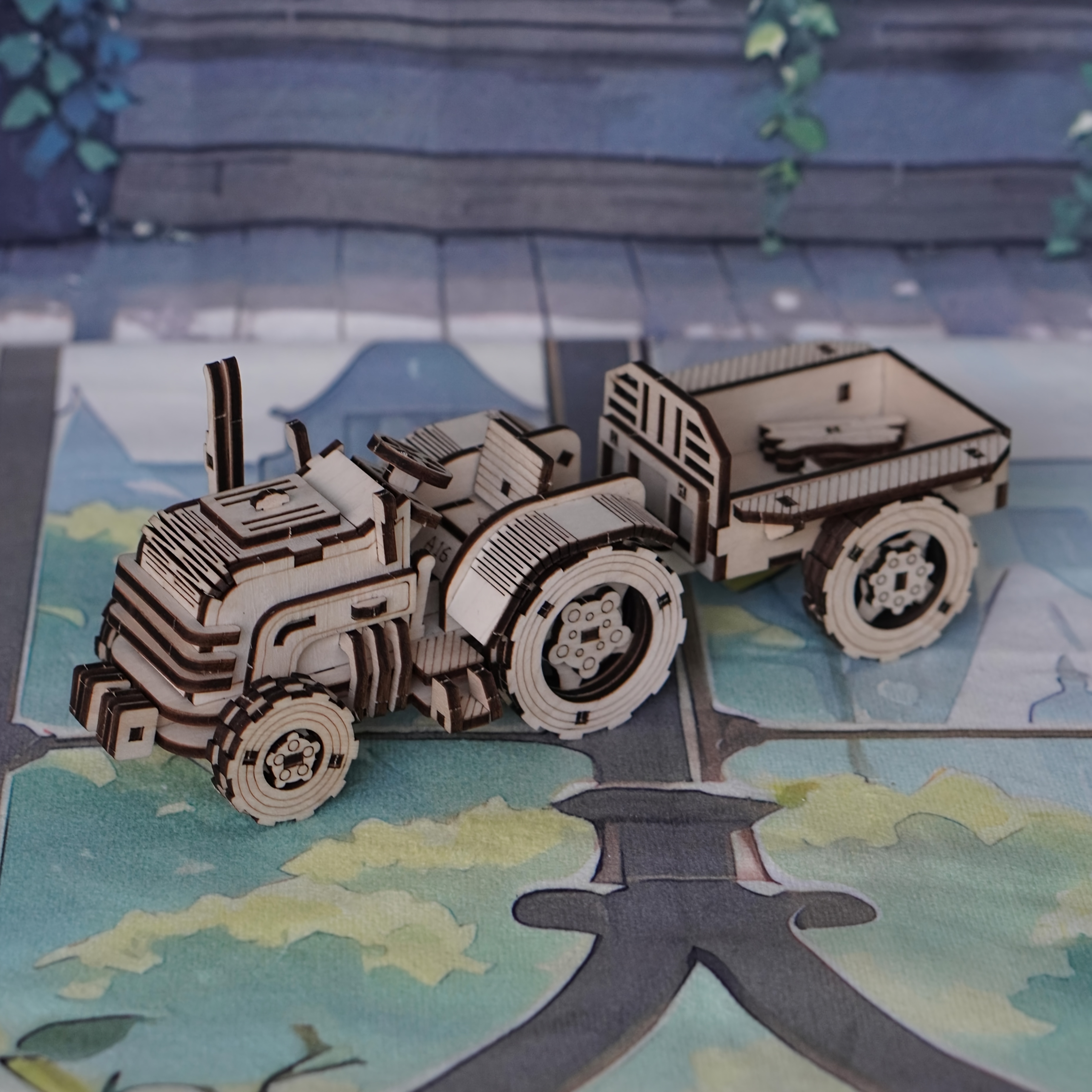 Image of Tractor 3d Wooden Puzzle Model, Handmade Diy Farm Assembly Vehicle Toy, Suitable For Christmas And Birthday Gifts