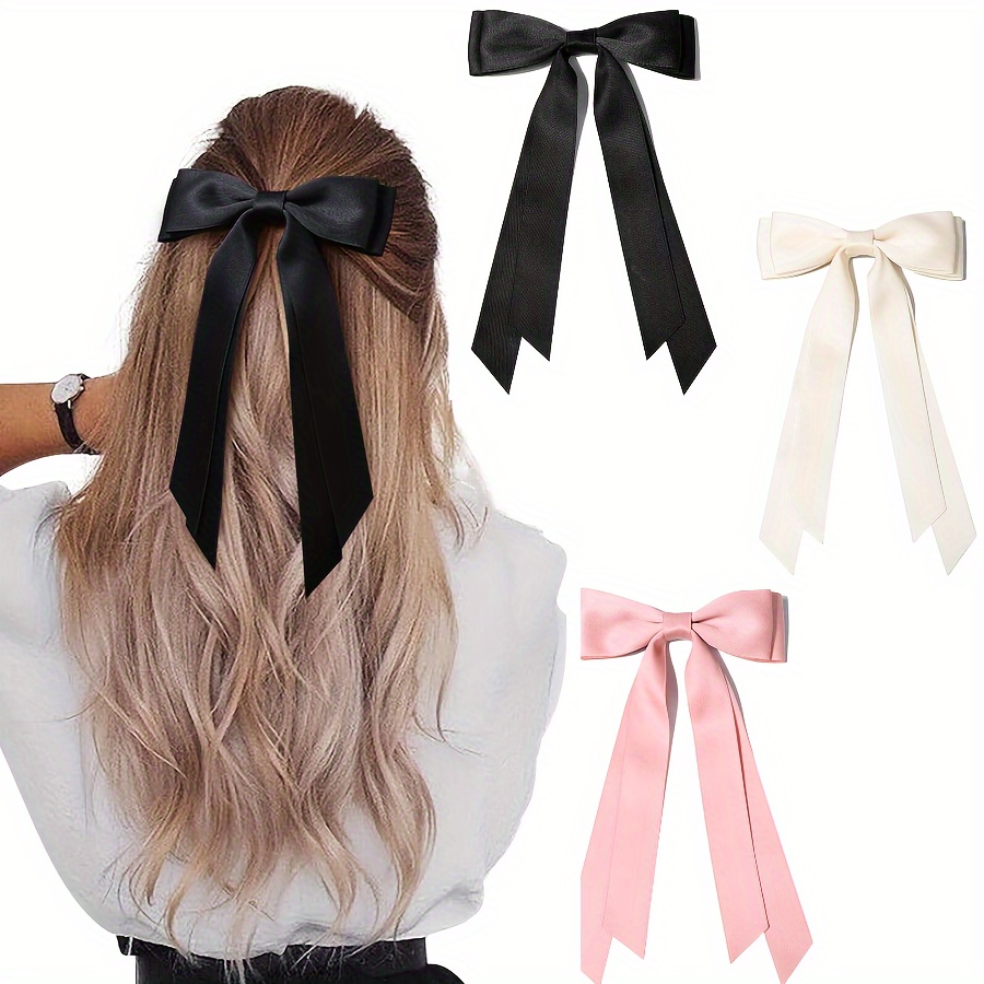 

1pc Elegant Solid Color Ribbon Bowknot Shaped Hair Clips Trendy Hair Decoration For Women And Daily Use