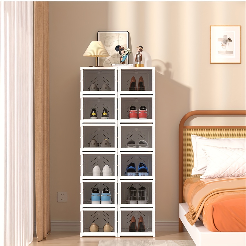 

1pc 6-tier Foldable Home Shoe Organizer, Clear Plastic Drawer-style Storage Box, Dust-proof Storage Cabinet For Shoes/clothes/bags/snacks, No Assembly Required, Space Saving