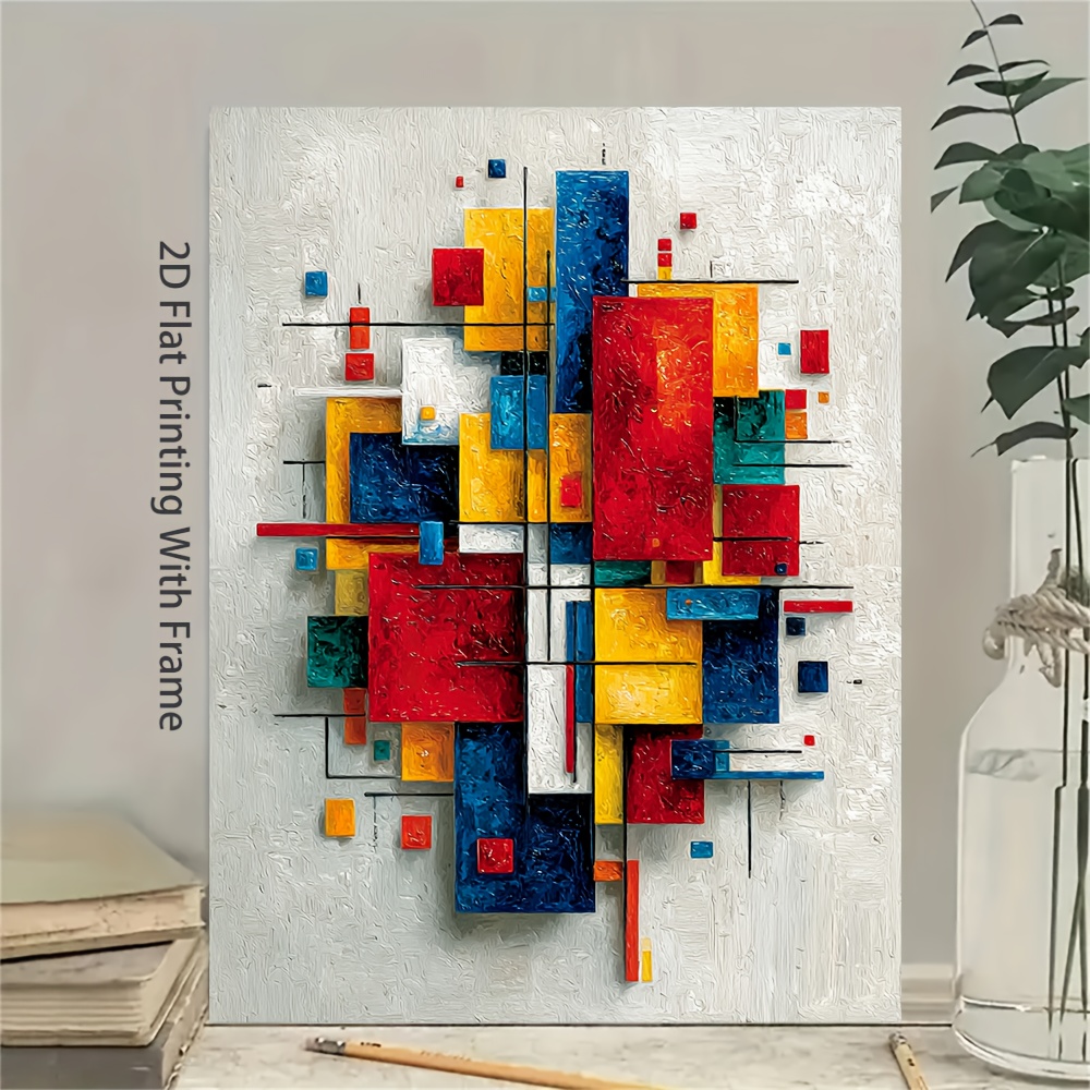 TEMU 2d Flat, 2d Flat Painting, 2d Flat Painting, 2d Flat Painting, 1pc, [2d Flat Painting] Framed, 12x16 Inches / 16x24 Inches, Modern Style