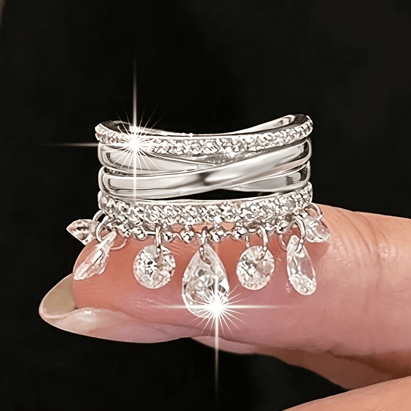 TEMU Angol 1pc Fashionable Trendy Tassel Ring For Women, Exquisite And Elegant With Synthetic Zirconia, Suitable For Banquets And Evening Parties,