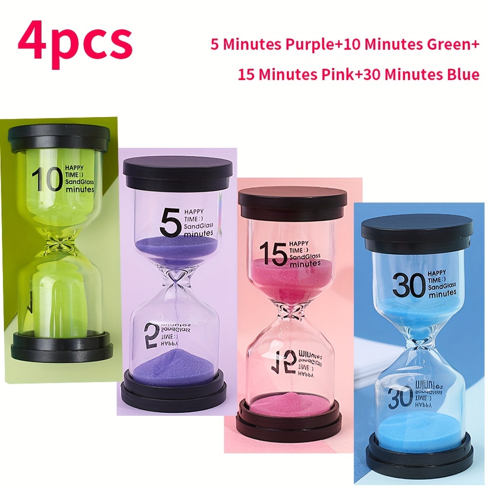 E-shop ./4 Stk., Schwarze Abdeckung Bunte Sanduhr Timer Set (5/10/15/30 Minuten) – für Spiele, Klassenzimmer, Zuhause & Büro – Glas Kreative