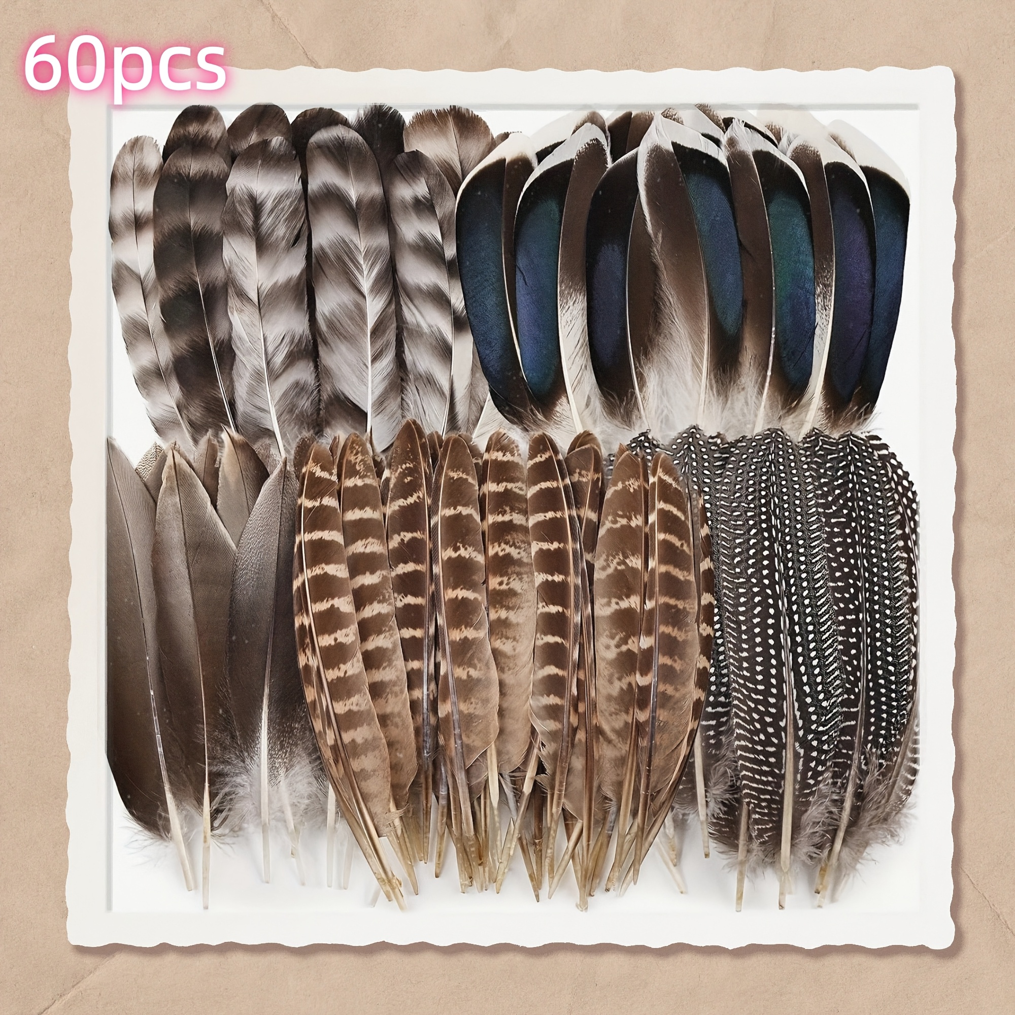 TEMU A 60pcs High-quality Artificial Feather Set In 5 Different Styles, Suitable For Making, Wedding Decorations, Dreamcatcher Accessories, Desktop